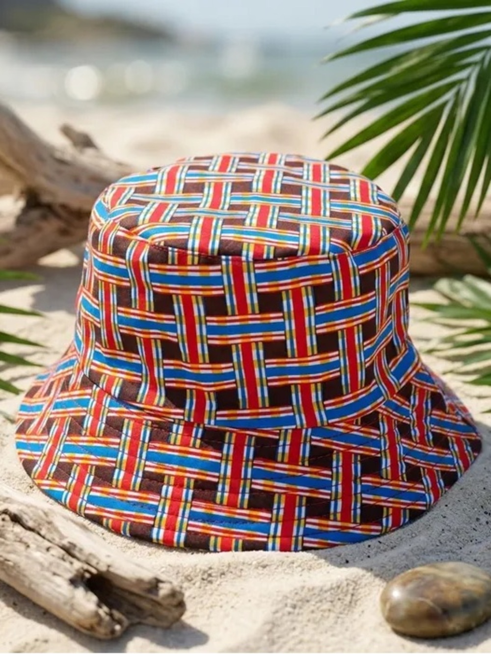Women's Multicolor Plaid Bucket Hat with Orange Interior - Picture 2 of 3